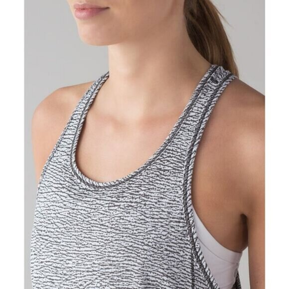 Lululemon Long Distance Tank In Sheer Luon Pebble Jacquard V1 White Black Size 6 - Picture 3 of 8